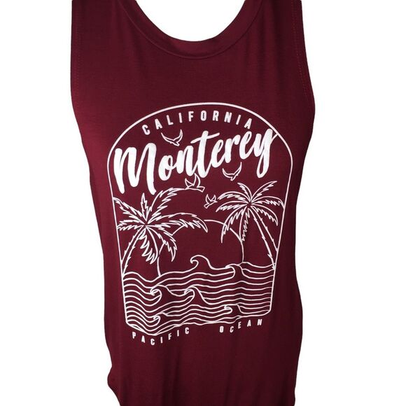 Monterey California Burgundy High Low Tank Top Size Large Pacific Ocean Soft - Picture 2 of 10